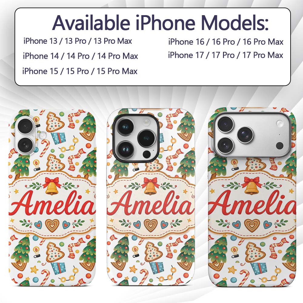 Watercolor Christmas Tree Cookie Candy Festive Custom Name Protective Phone Case Mobile Cover Durable Everyday Smartphone Shock Resistant