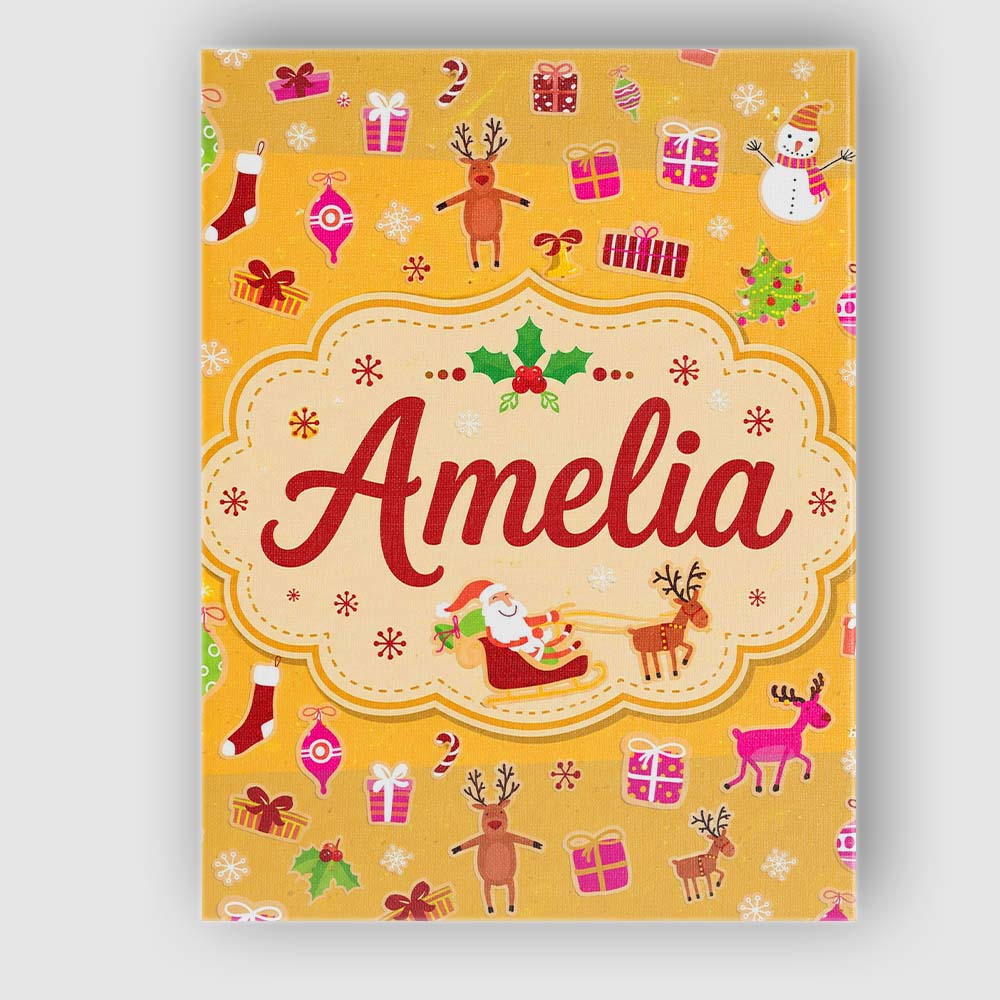 Personalised Name Cute Santa Reindeer Custom Modern Room Accent Creative Decorator Style Canvas Wall Art Print Decor Picture Ready to Hang