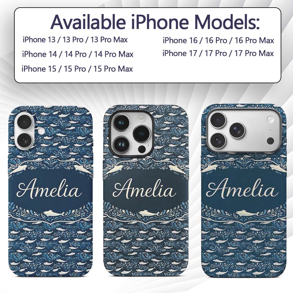 Light Blue Whale Seamless Pattern Cute Marine Custom Name Protective Phone Case Mobile Cover Durable Everyday Smartphone Shock Resistant