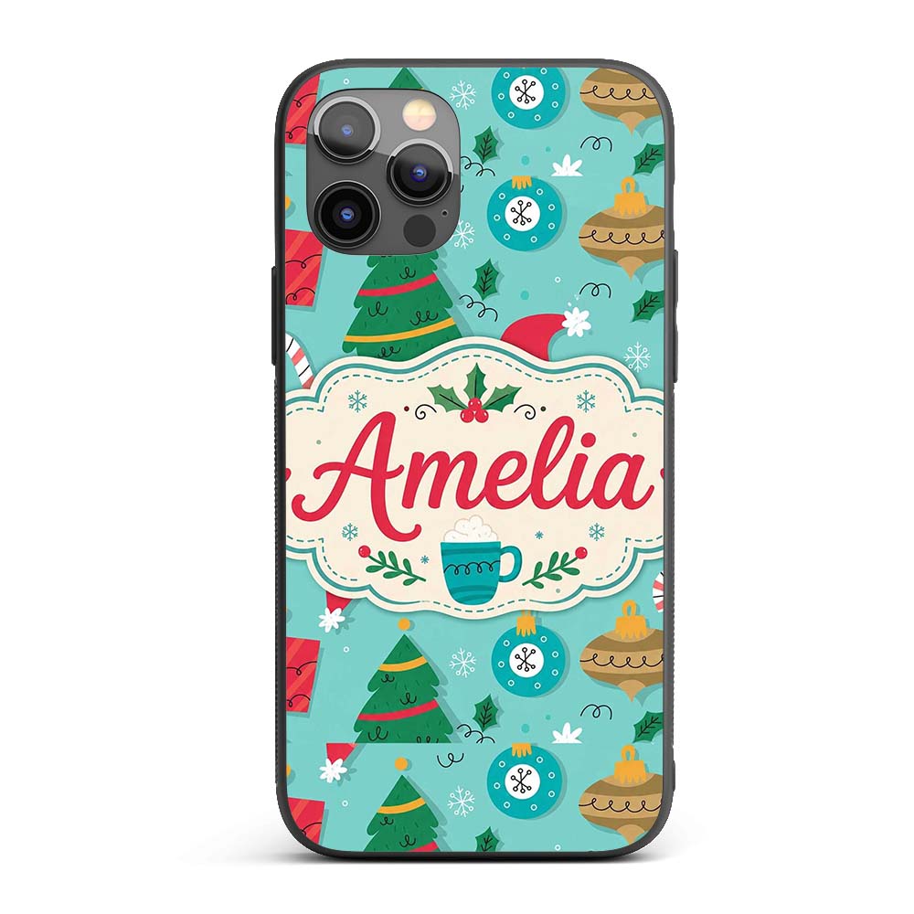 Christmas Candy Cane Ornament Festive Seamless Custom Name Protective Phone Case Mobile Cover Durable Everyday Smartphone Shock Resistant