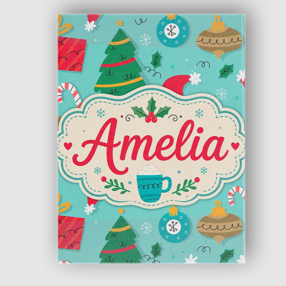 Personalised Name Christmas Candy Cane Custom Modern Room Accent Elegant Feature Canvas Wall Art Print Decor Picture Ready to Hang