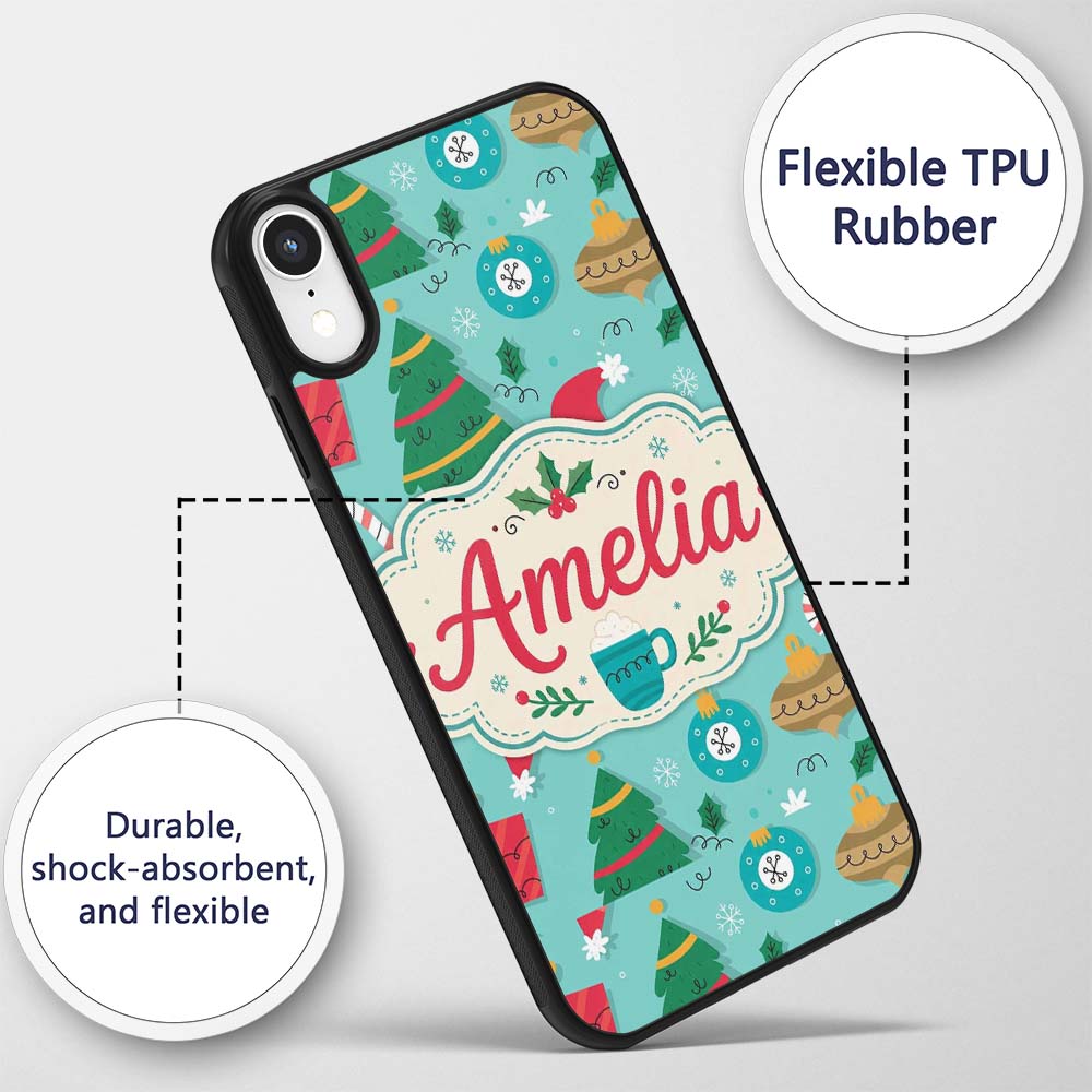 Christmas Candy Cane Ornament Festive Seamless Custom Name Protective Phone Case Mobile Cover Durable Everyday Smartphone Shock Resistant