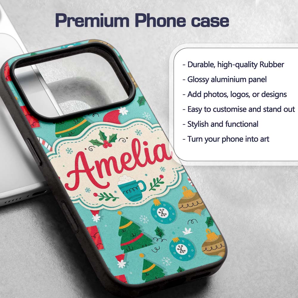 Christmas Candy Cane Ornament Festive Seamless Custom Name Protective Phone Case Mobile Cover Durable Everyday Smartphone Shock Resistant