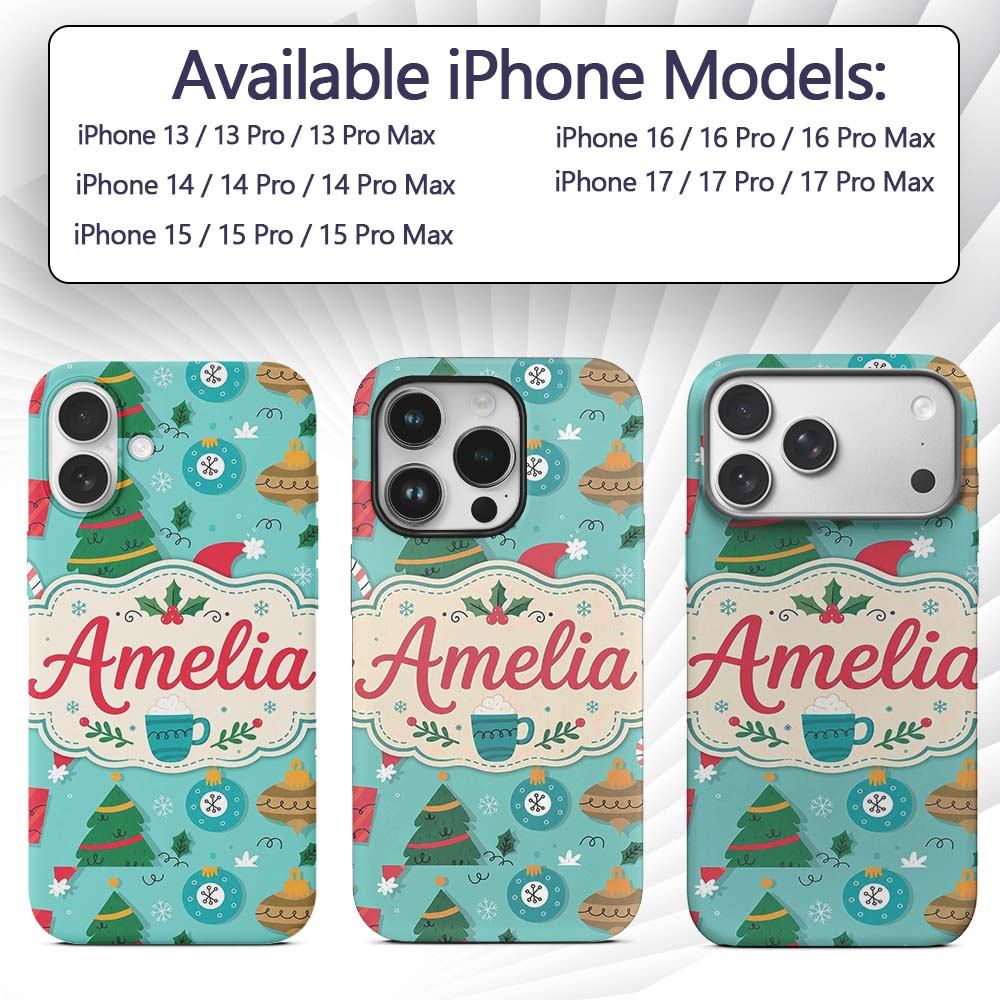 Christmas Candy Cane Ornament Festive Seamless Custom Name Protective Phone Case Mobile Cover Durable Everyday Smartphone Shock Resistant