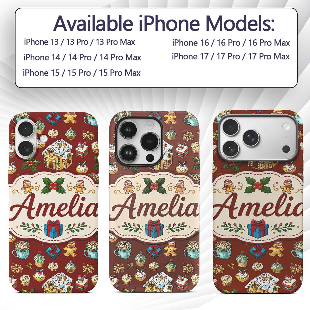 Gingerbread House Cupcake Candy Printed Design Custom Name Protective Phone Case Mobile Cover Durable Everyday Smartphone Shock Resistant