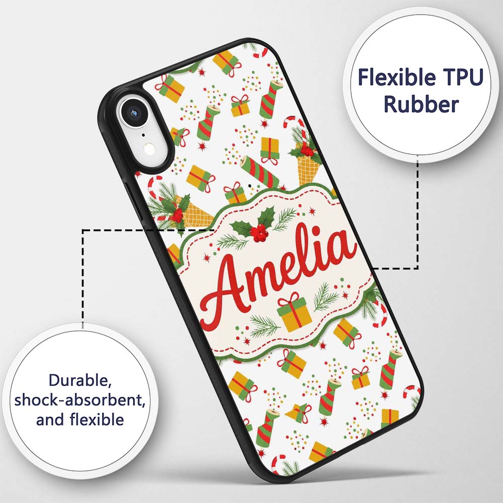 Christmas Candy Cane Ice Cream Cone Holly Gift Custom Name Protective Phone Case Mobile Cover Durable Everyday Smartphone Shock Resistant