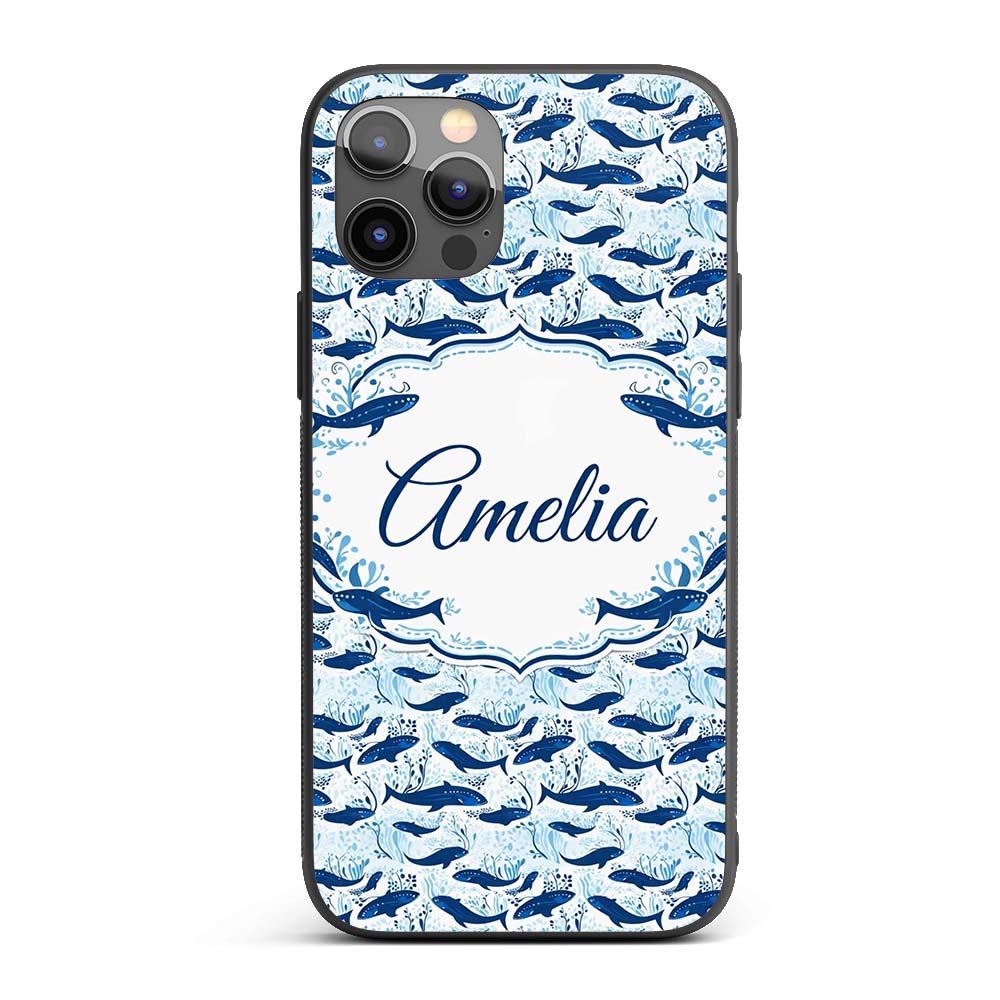 Beige Whale Ocean Seamless Pattern Soft Marine Custom Name Protective Phone Case Mobile Cover Durable Everyday Smartphone Shock Resistant