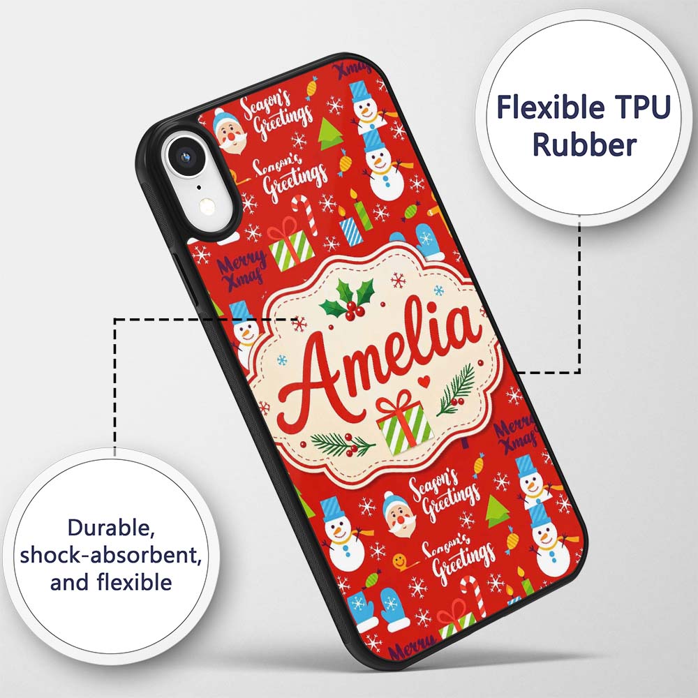 Merry Christmas Santa Snowman Candy Greeting Custom Name Protective Phone Case Mobile Cover Durable Everyday Smartphone Shock Resistant