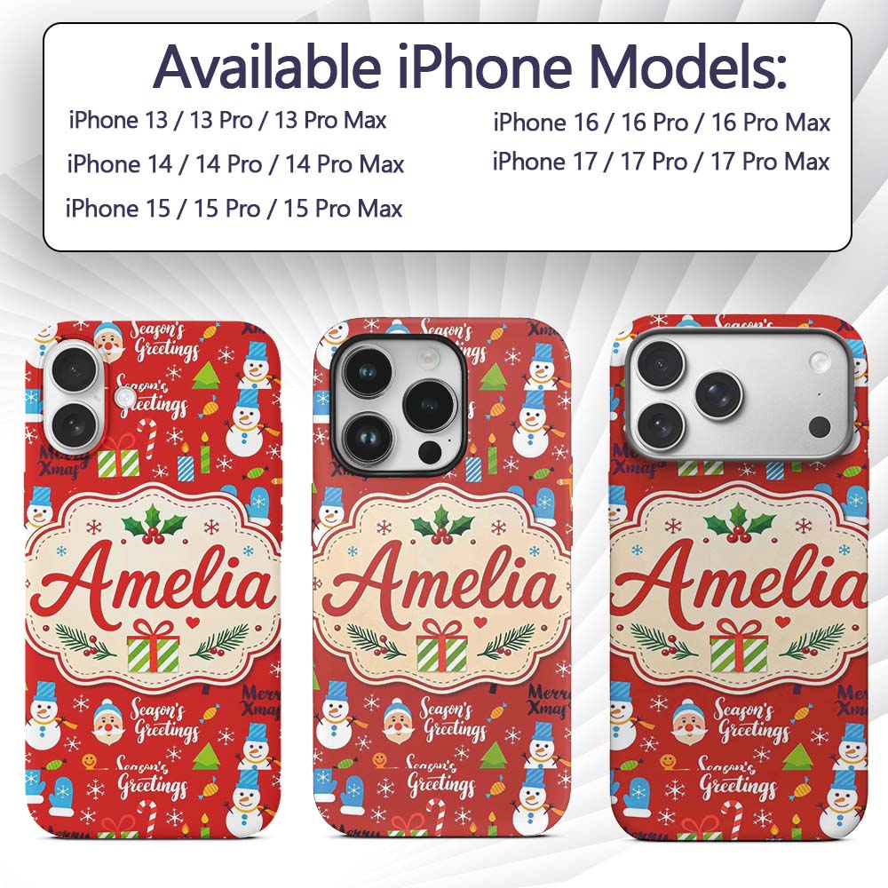 Merry Christmas Santa Snowman Candy Greeting Custom Name Protective Phone Case Mobile Cover Durable Everyday Smartphone Shock Resistant