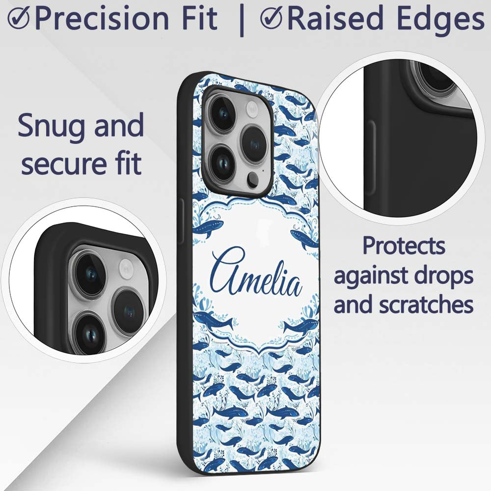 Beige Whale Ocean Seamless Pattern Soft Marine Custom Name Protective Phone Case Mobile Cover Durable Everyday Smartphone Shock Resistant