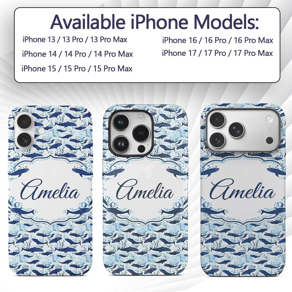 Beige Whale Ocean Seamless Pattern Soft Marine Custom Name Protective Phone Case Mobile Cover Durable Everyday Smartphone Shock Resistant