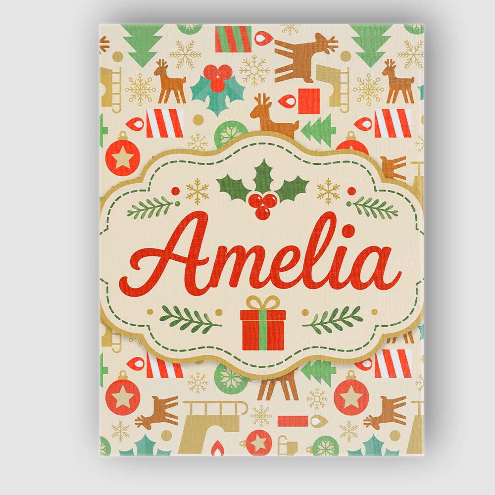 Personalised Name Cute Reindeer Christmas Custom Unique Gift Idea Elegant Feature Canvas Wall Art Print Decor Picture Ready to Hang