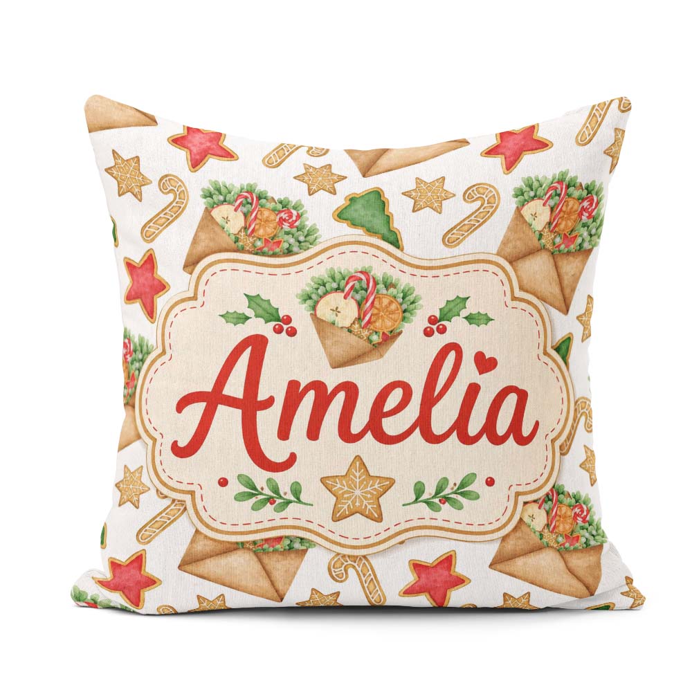 Custom Name Watercolor Christmas Cookies Candy Envelope Seamless Square Filled Cushion Throw Pillow Sofa Bed Home Decor Zip Washable UK Made