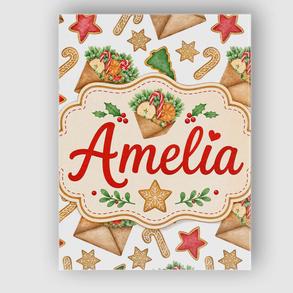 Personalised Name Watercolor Christmas Custom Modern Room Accent Elegant Feature Canvas Wall Art Print Decor Picture Ready to Hang
