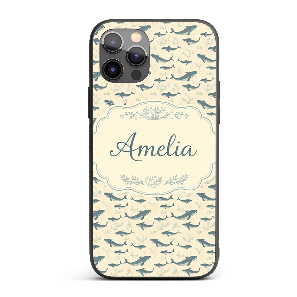 Nautical Whale Ship Seamless Pattern Vintage Custom Name Protective Phone Case Mobile Cover Durable Everyday Smartphone Shock Resistant