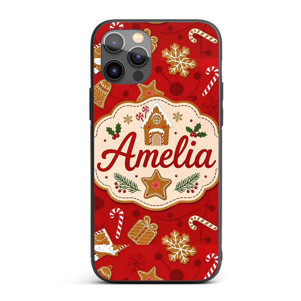 Gingerbread House Cookie Candy Cane Seamless Custom Name Protective Phone Case Mobile Cover Durable Everyday Smartphone Shock Resistant