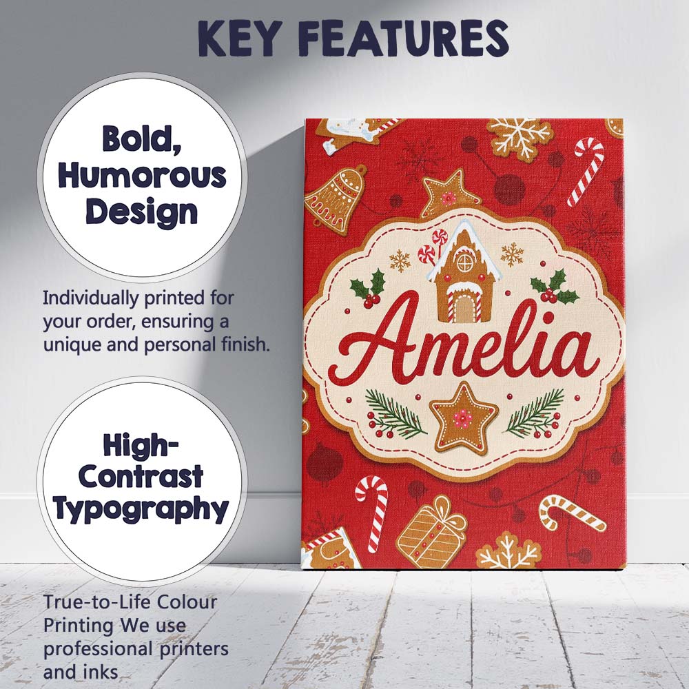 Personalised Name Gingerbread House Cookie Custom Unique Gift Idea Elegant Feature Canvas Wall Art Print Decor Picture Ready to Hang