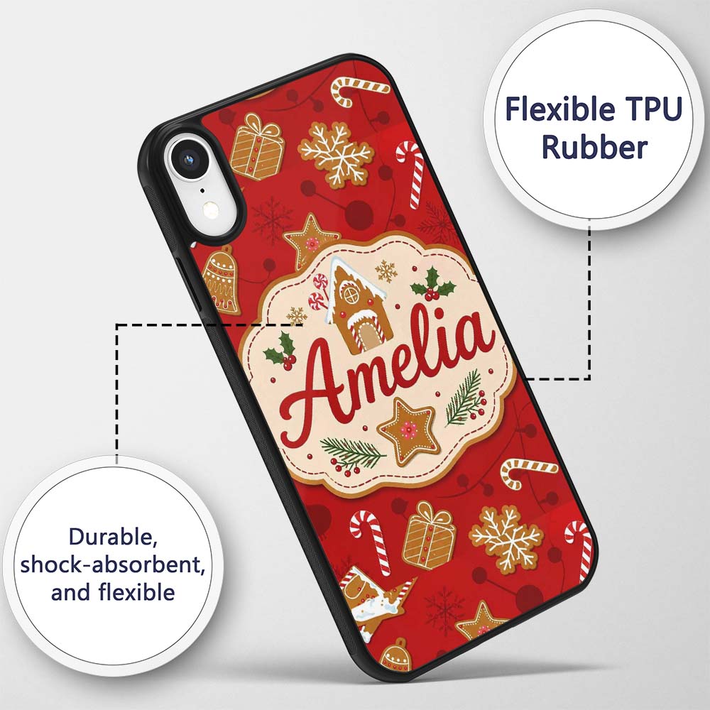 Gingerbread House Cookie Candy Cane Seamless Custom Name Protective Phone Case Mobile Cover Durable Everyday Smartphone Shock Resistant