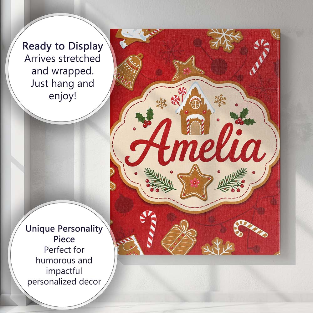 Personalised Name Gingerbread House Cookie Custom Unique Gift Idea Elegant Feature Canvas Wall Art Print Decor Picture Ready to Hang