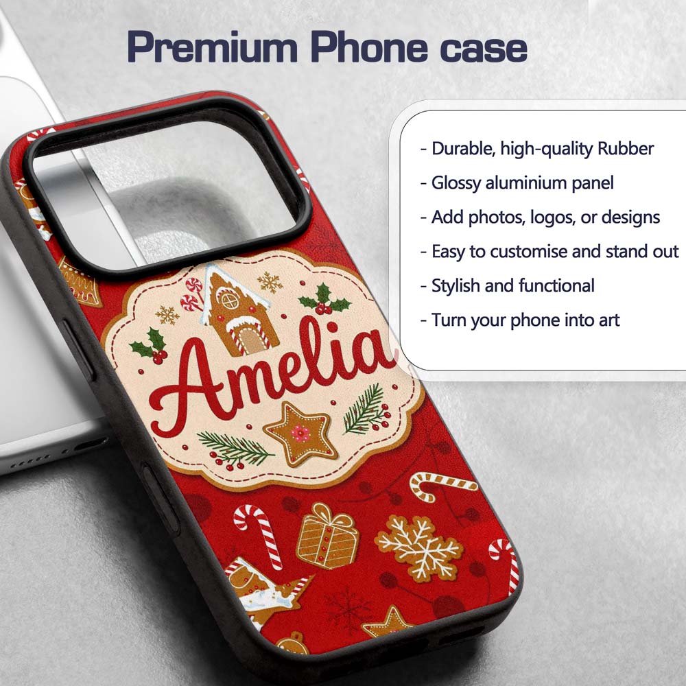 Gingerbread House Cookie Candy Cane Seamless Custom Name Protective Phone Case Mobile Cover Durable Everyday Smartphone Shock Resistant