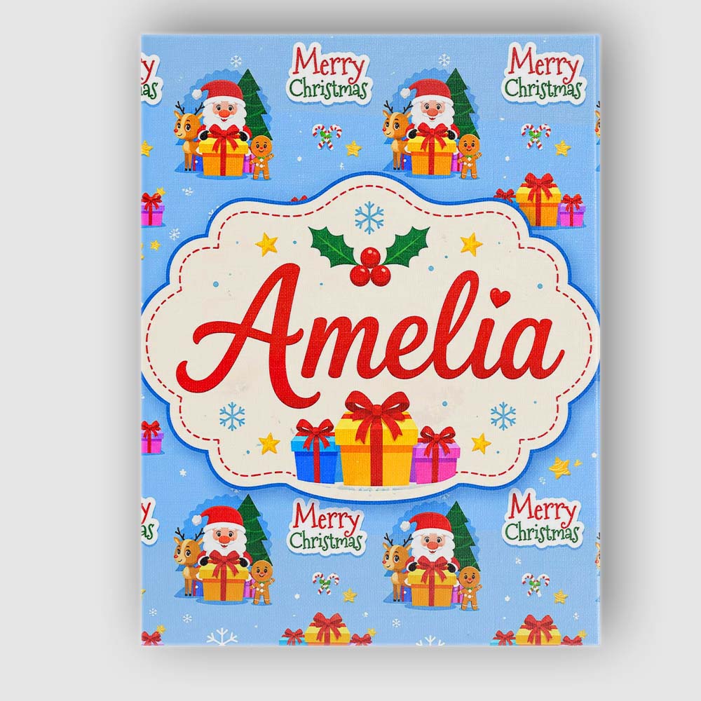 Personalised Name Cute Santa Reindeer Custom Modern Room Accent Creative Decorator Style Canvas Wall Art Print Decor Picture Ready to Hang