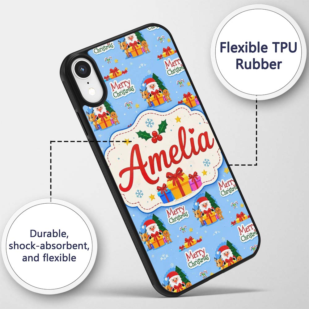 Cute Santa Reindeer Gingerbread Merry Christmas Custom Name Protective Phone Case Mobile Cover Durable Everyday Smartphone Shock Resistant