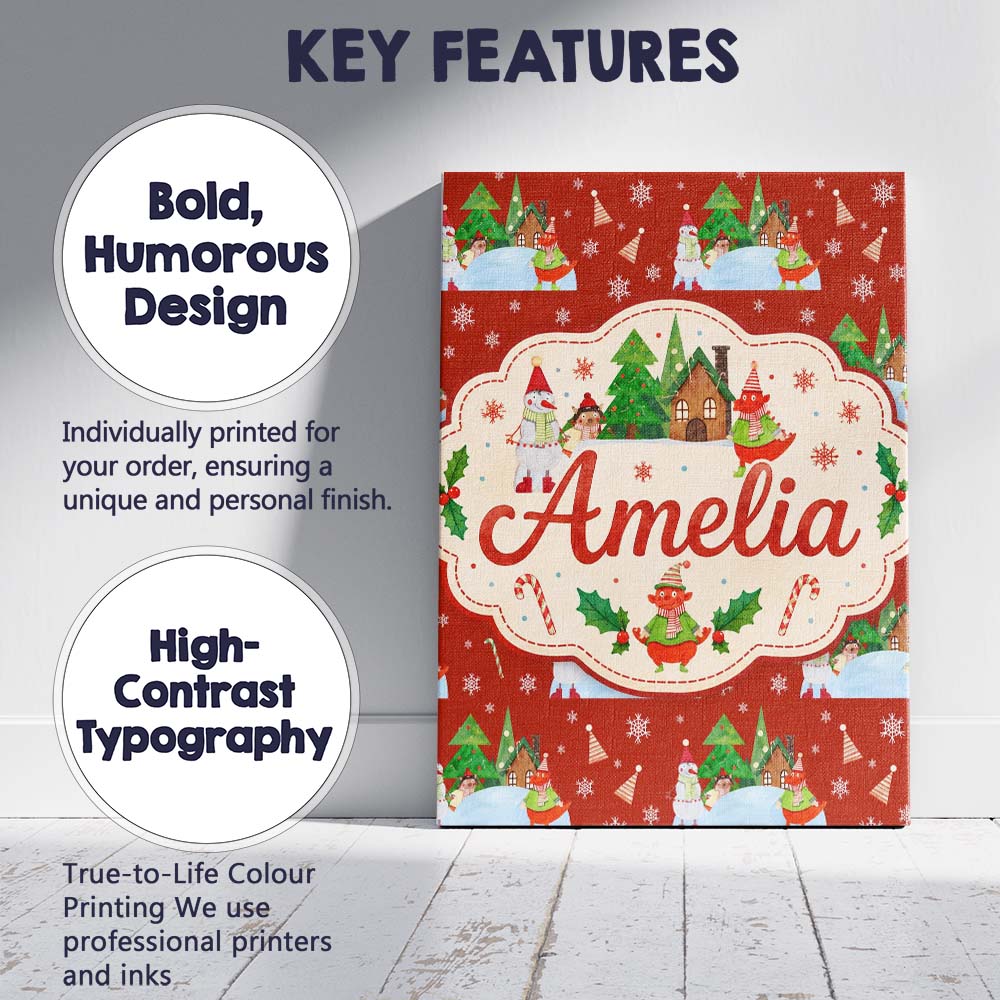 Personalised Name Cute Snowman Winter Custom Modern Room Accent Creative Decorator Style Canvas Wall Art Print Decor Picture Ready to Hang