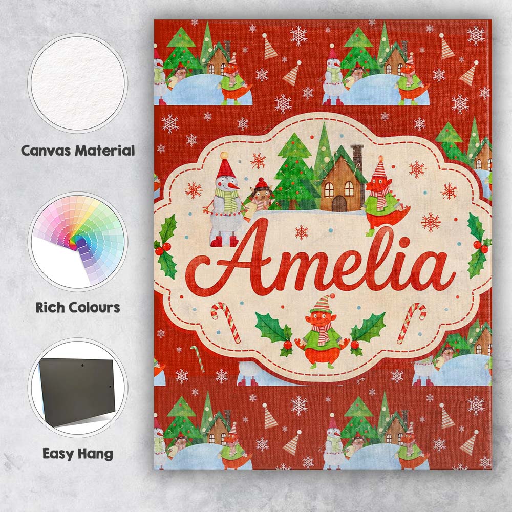 Personalised Name Cute Snowman Winter Custom Modern Room Accent Creative Decorator Style Canvas Wall Art Print Decor Picture Ready to Hang