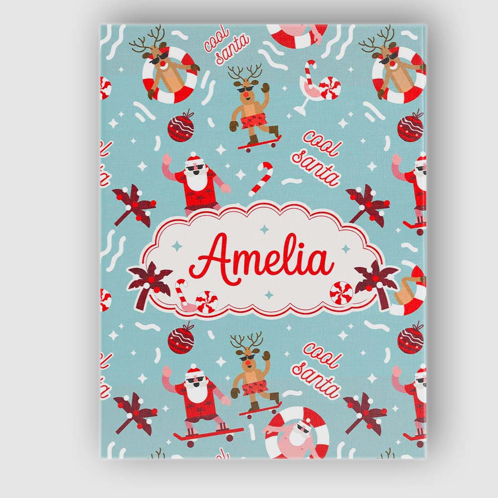 Personalised Name Cool Santa Reindeer Custom Modern Room Accent Creative Decorator Style Canvas Wall Art Print Decor Picture Ready to Hang