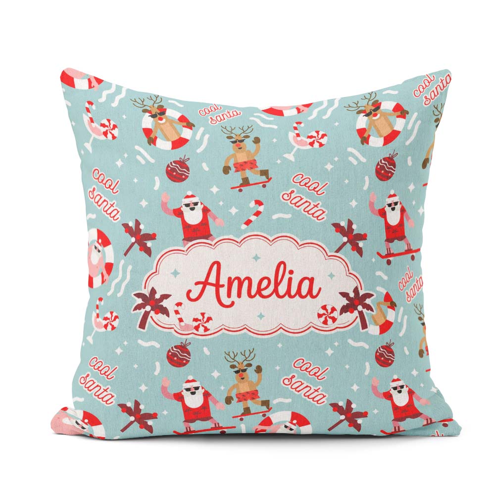Custom Name Santa Reindeer Skateboard Christmas Seamless Pattern Square Filled Cushion Throw Pillow Sofa Bed Home Decor Zip Washable UK Made