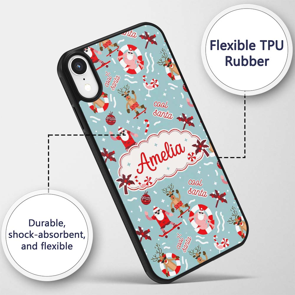 Cool Santa Reindeer Skateboard Christmas Seamless Custom Name Protective Phone Case Mobile Cover Durable Everyday Smartphone Shock Resistant