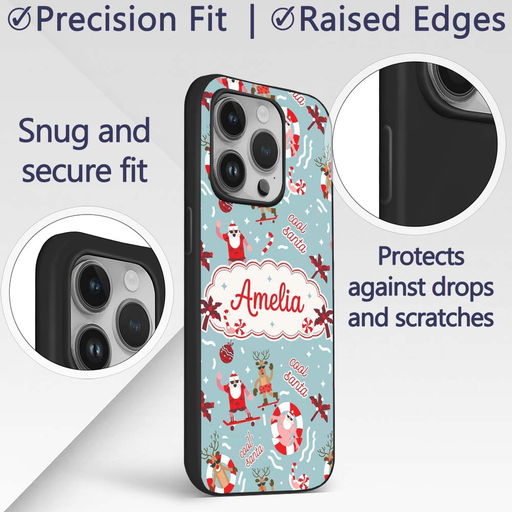 Cool Santa Reindeer Skateboard Christmas Seamless Custom Name Protective Phone Case Mobile Cover Durable Everyday Smartphone Shock Resistant