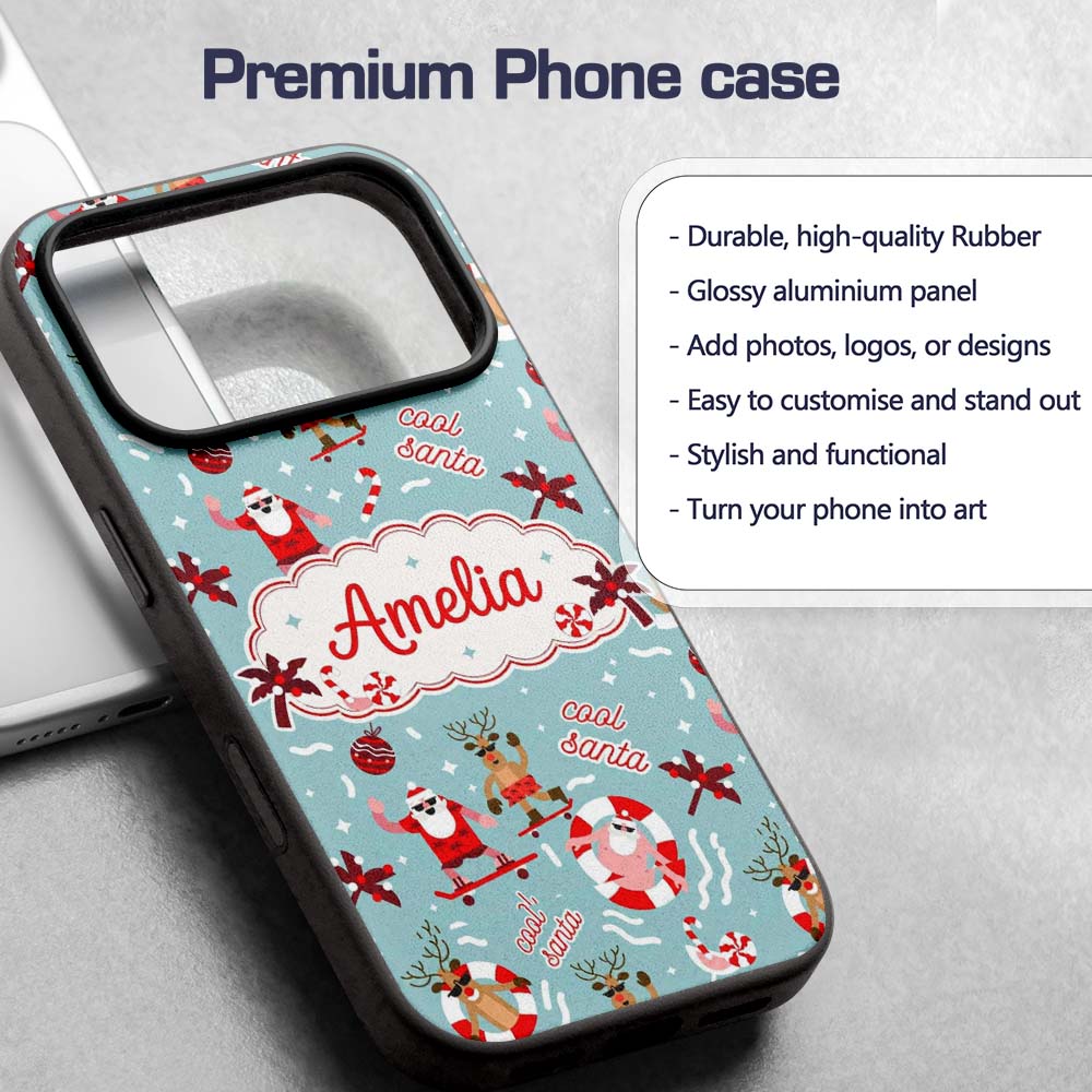 Cool Santa Reindeer Skateboard Christmas Seamless Custom Name Protective Phone Case Mobile Cover Durable Everyday Smartphone Shock Resistant