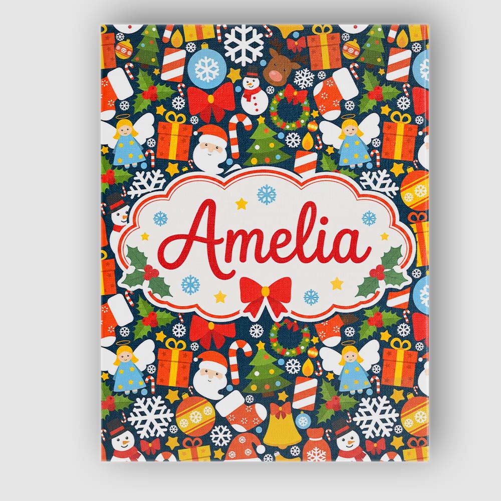 Personalised Name Cute Christmas Tree Custom Modern Room Accent Creative Decorator Style Canvas Wall Art Print Decor Picture Ready to Hang