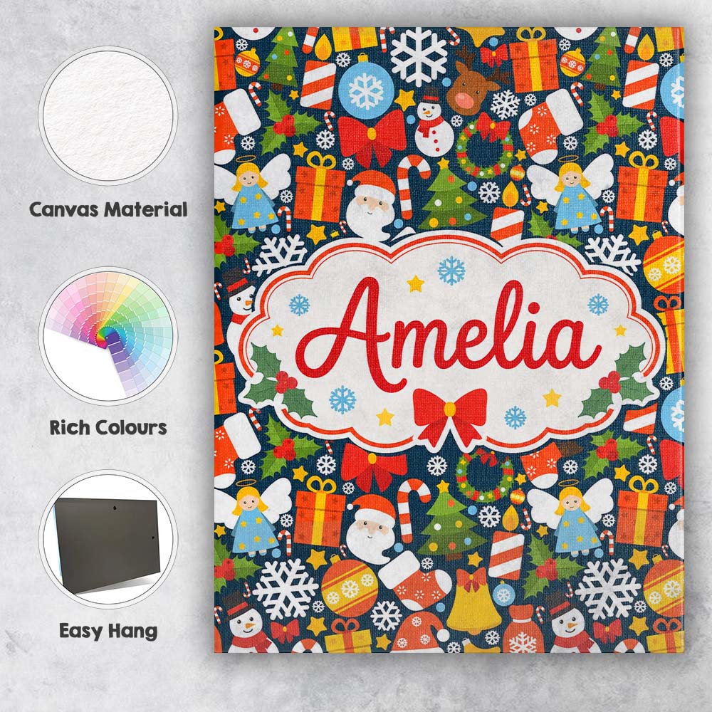 Personalised Name Cute Christmas Tree Custom Modern Room Accent Creative Decorator Style Canvas Wall Art Print Decor Picture Ready to Hang