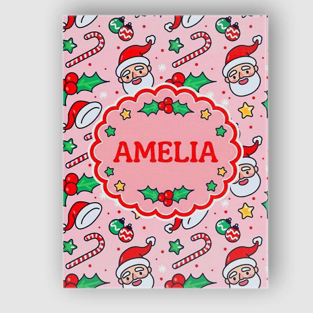 Personalised Name Cute Santa Face Candy Custom Modern Room Accent Elegant Feature Canvas Wall Art Print Decor Picture Ready to Hang