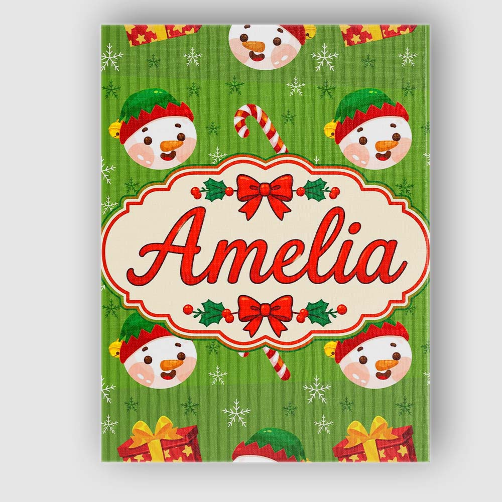 Personalised Name Cute Snowman Candy Cane Custom Unique Gift Idea Elegant Feature Canvas Wall Art Print Decor Picture Ready to Hang