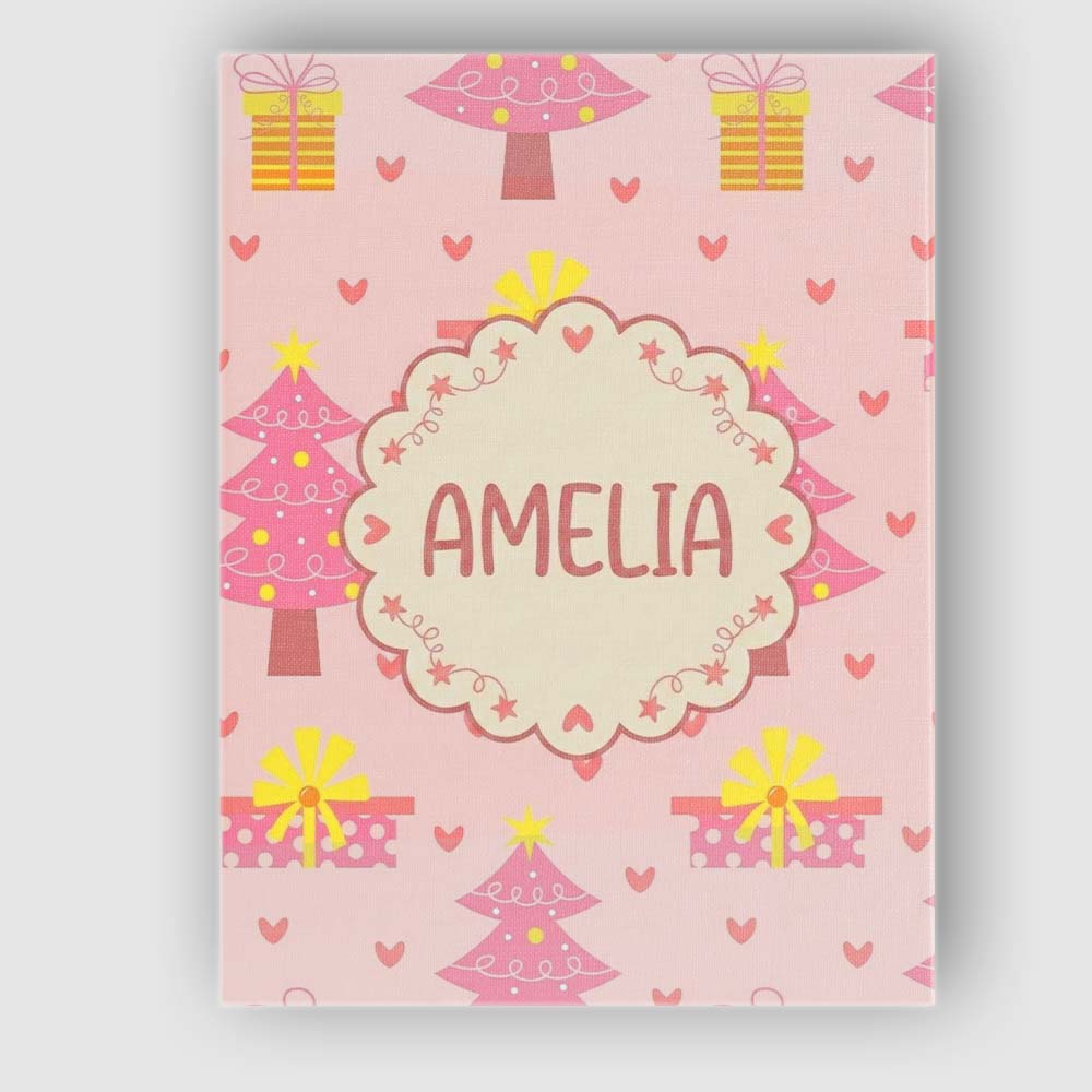 Personalised Name Pink Christmas Tree Custom Unique Gift Idea Modern Room Accent Canvas Wall Art Print Decor Picture Ready to Hang
