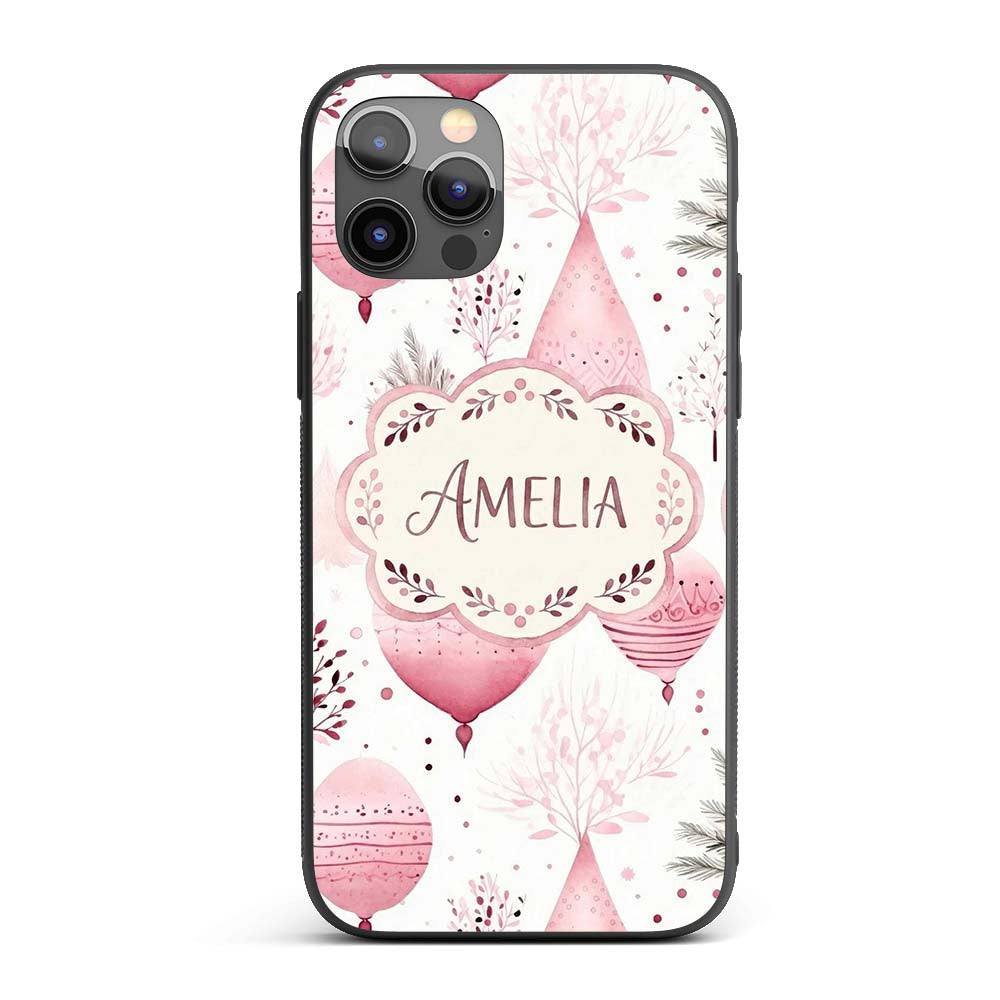 Watercolor Pink Christmas Bauble Printed Design Custom Name Protective Phone Case Mobile Cover Durable Everyday Smartphone Shock Resistant