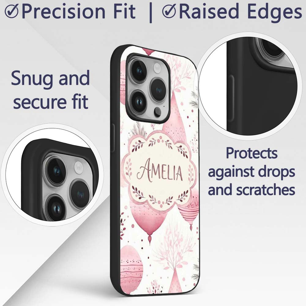 Watercolor Pink Christmas Bauble Printed Design Custom Name Protective Phone Case Mobile Cover Durable Everyday Smartphone Shock Resistant