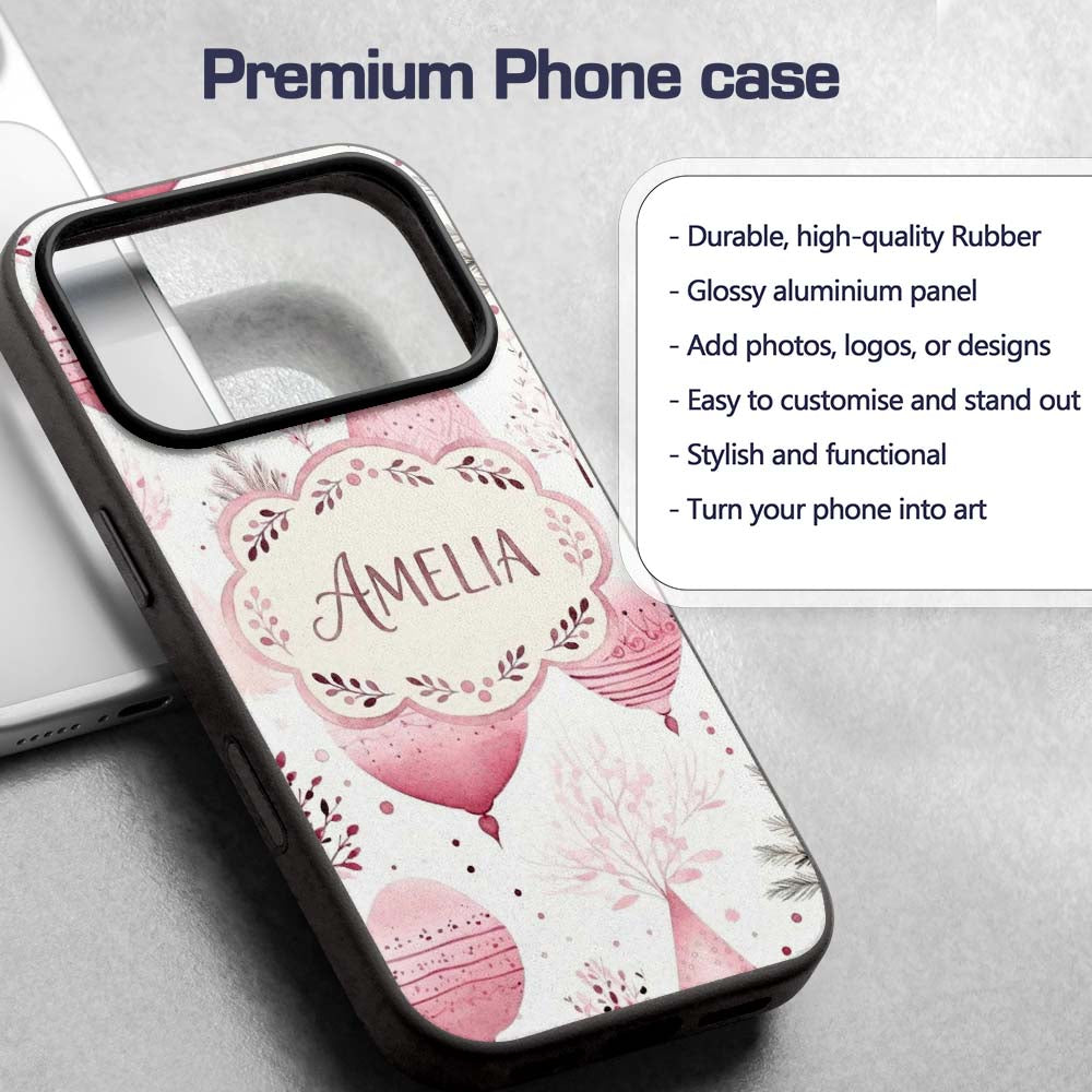 Watercolor Pink Christmas Bauble Printed Design Custom Name Protective Phone Case Mobile Cover Durable Everyday Smartphone Shock Resistant
