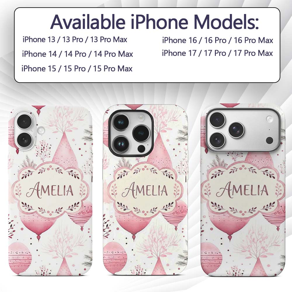 Watercolor Pink Christmas Bauble Printed Design Custom Name Protective Phone Case Mobile Cover Durable Everyday Smartphone Shock Resistant