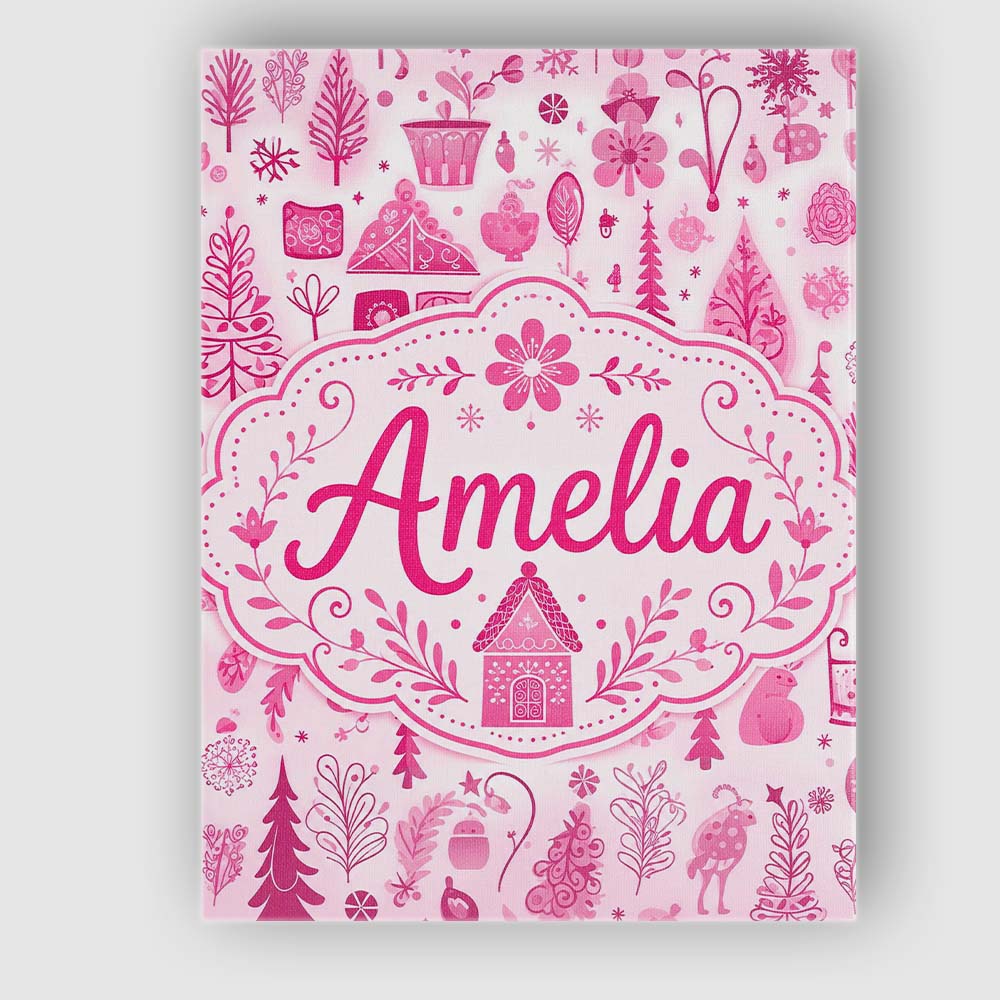 Personalised Name Cute Pink Christmas Folk Custom Unique Gift Idea Elegant Feature Canvas Wall Art Print Decor Picture Ready to Hang