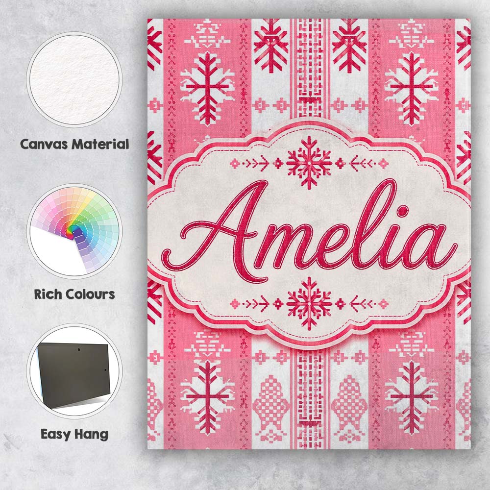 Personalised Name Scandinavian Pink Red Custom Modern Room Accent Elegant Feature Canvas Wall Art Print Decor Picture Ready to Hang
