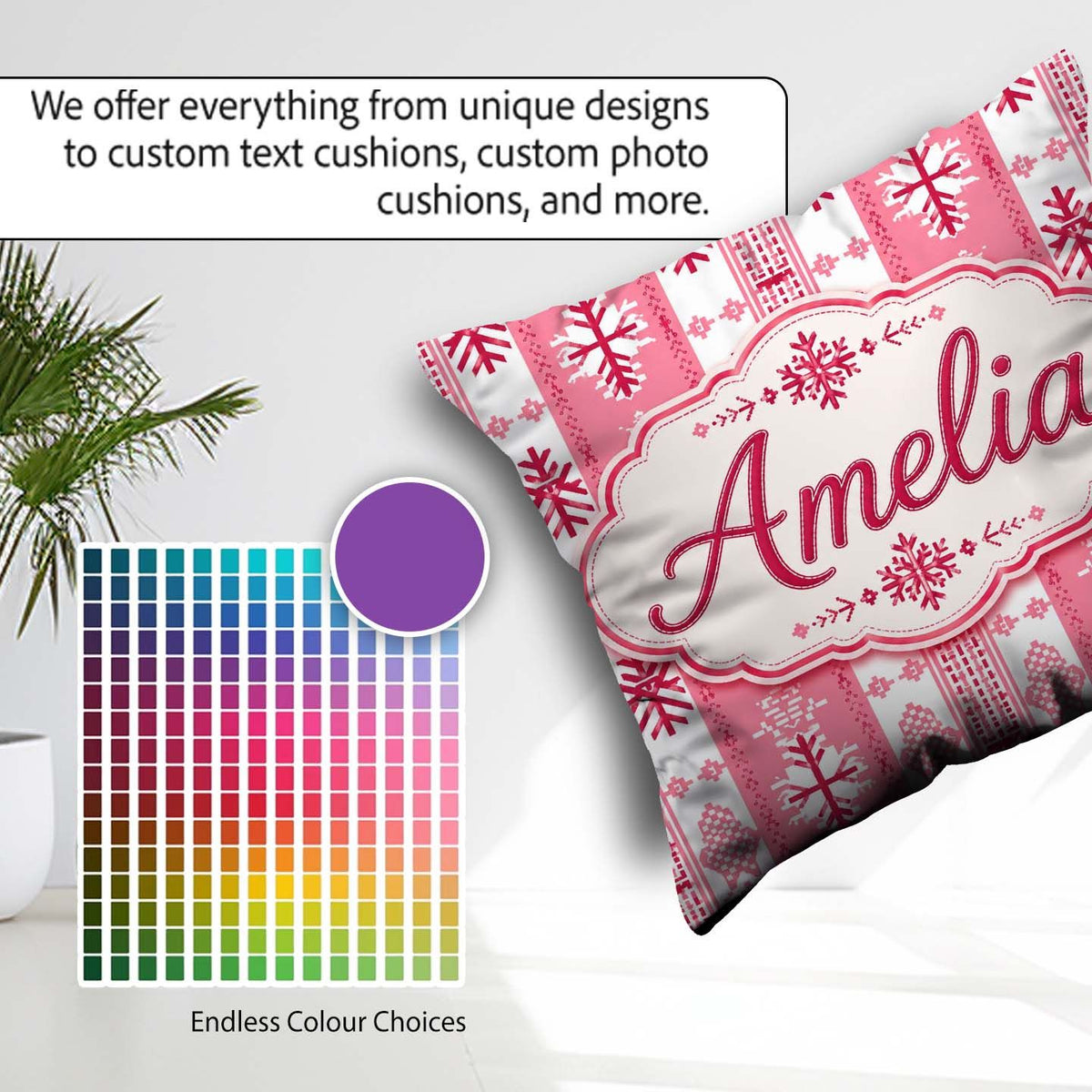 Custom Name Scandinavian Pink Red Nordic Seamless Pattern Lovely Square Filled Cushion Throw Pillow Sofa Bed Home Decor Zip Washable UK Made
