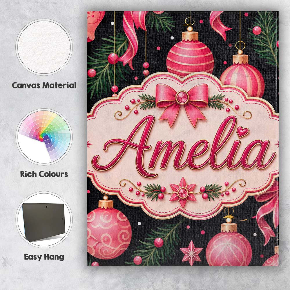 Personalised Name Elegant Pink Christmas Custom Interior Decorative Contemporary Canvas Wall Art Print Decor Picture Ready to Hang