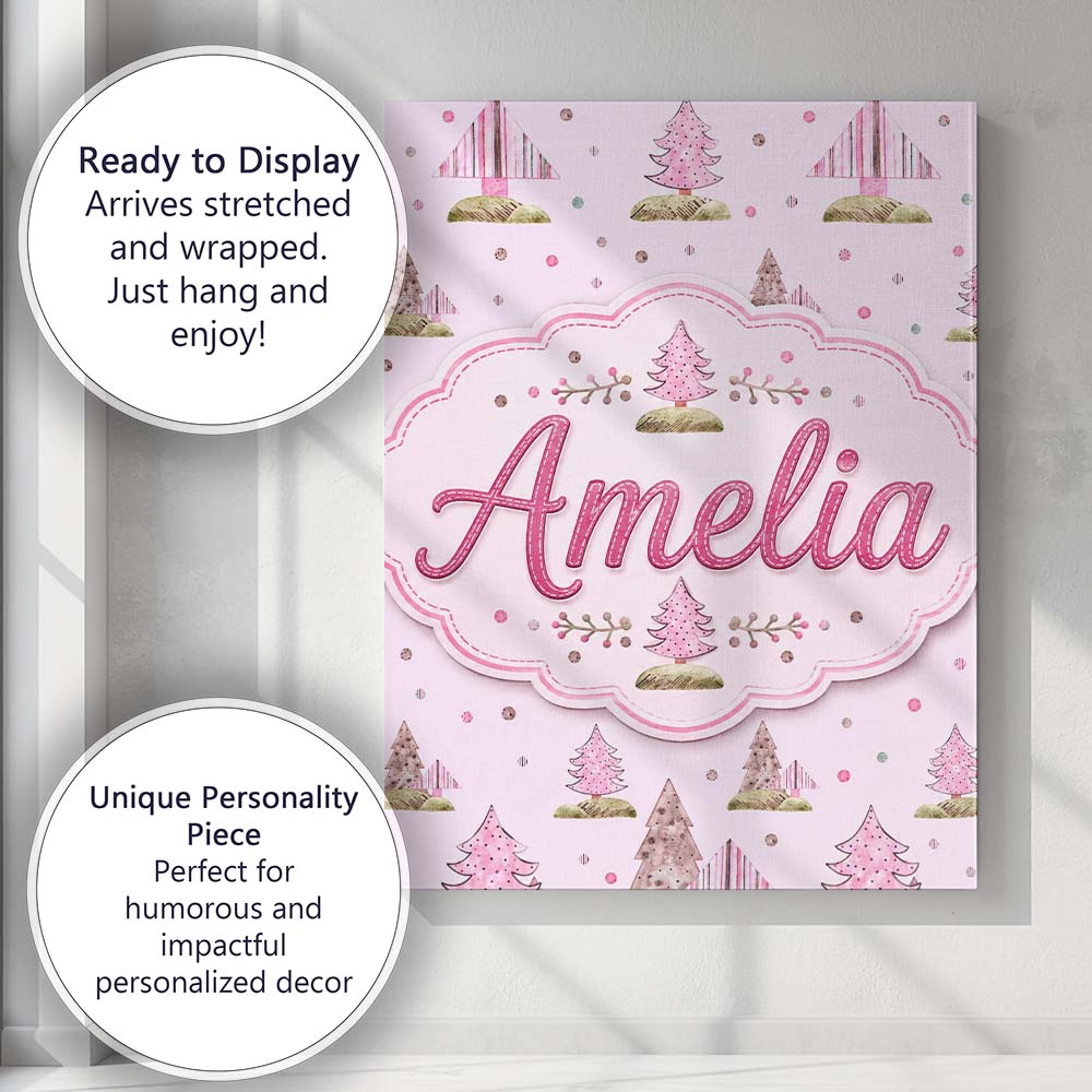 Personalised Name Watercolor Pink Winter Custom Unique Gift Idea Elegant Feature Canvas Wall Art Print Decor Picture Ready to Hang