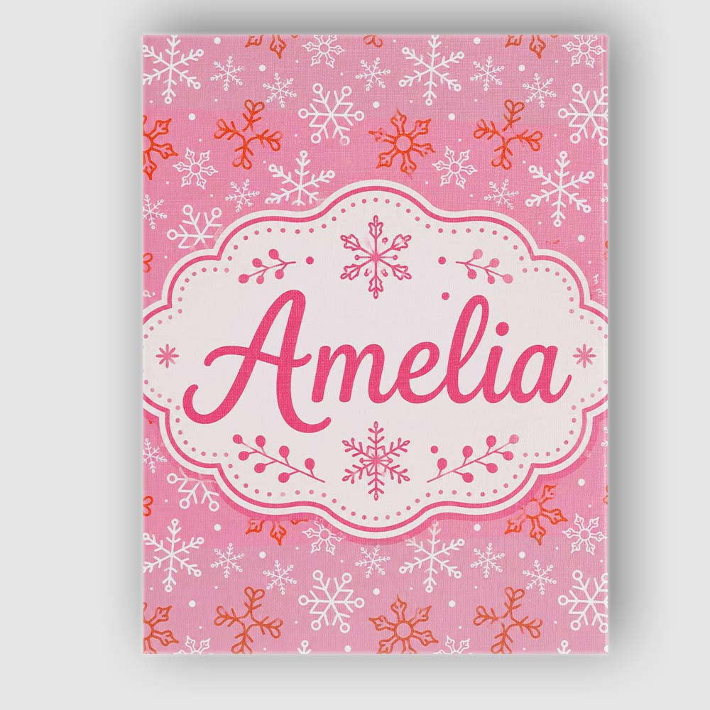 Personalised Name Pink Red Snowflake Winter Custom Bespoke Interior Contemporary Canvas Wall Art Print Decor Picture Ready to Hang