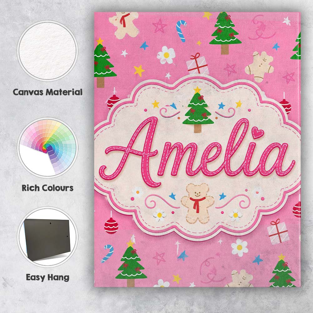 Personalised Name Cute Christmas Cookie Custom Modern Room Accent Elegant Feature Canvas Wall Art Print Decor Picture Ready to Hang
