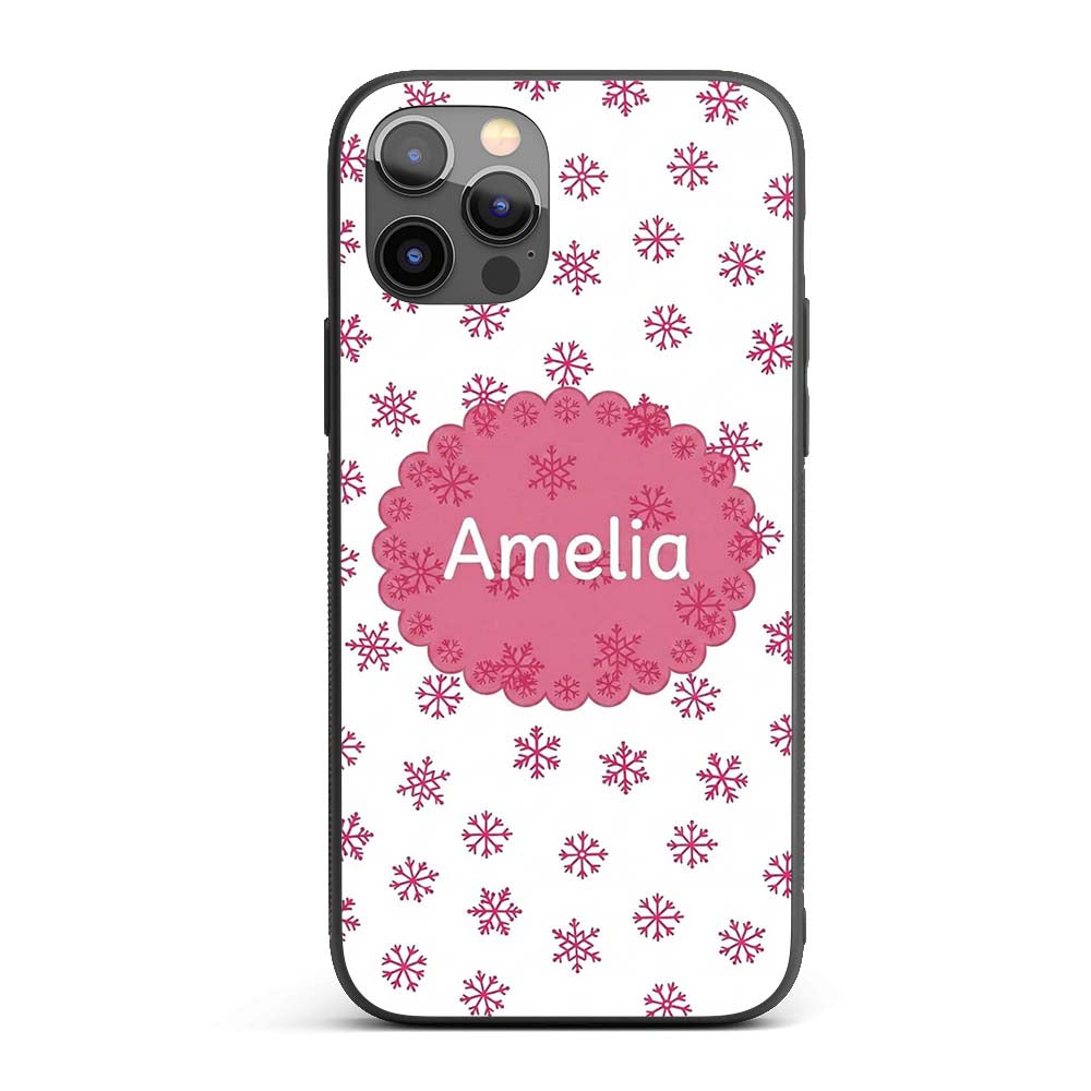 Simple Pink Snowflake Polka Dot Winter Seamless Custom Name Protective Phone Case Mobile Cover Durable Everyday Smartphone Shock Resistant